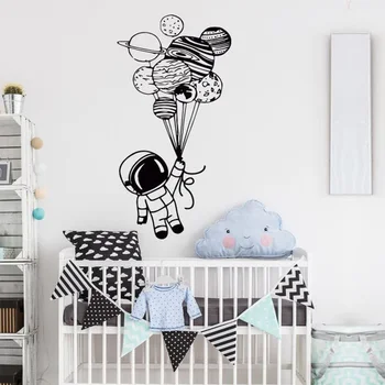 

Astronaut Holding Balloons Wall Decal Space Vinyl Sticker Custom Name Wall Decal For Nursery Kids Bedroom Decor NR70