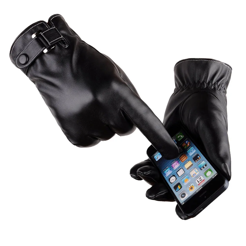 Мужские зимние модные перчатки высокого качества из искусственной кожи, черные перчатки для вождения, теплые мужские варежки