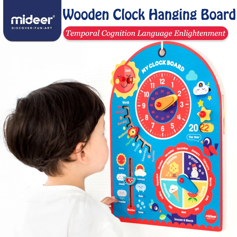 Mideer, часы, игрушки, обучающие деревянные часы, подвесная доска, Детская Когнитивная пора, раннее образование, детские игрушки для детей 3-6 лет