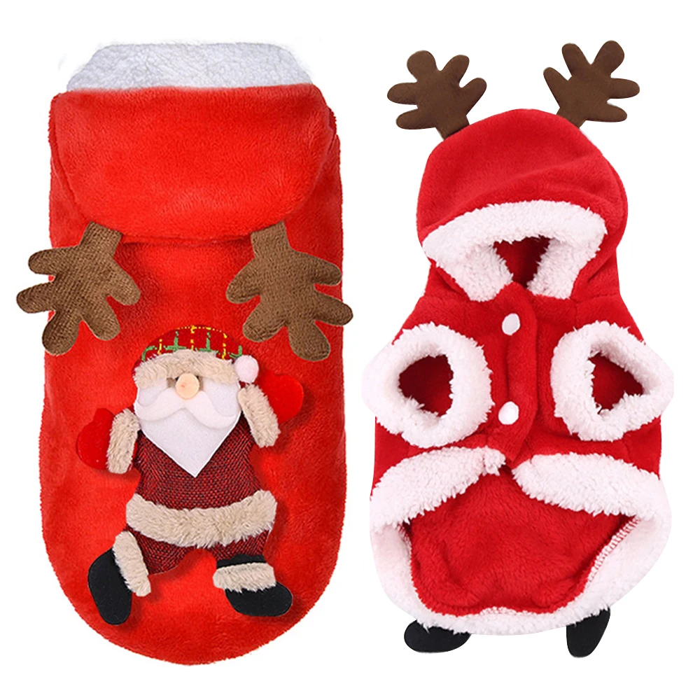 Christmas Pet Puppy Jumpsuit Clothes Dog Santa Claus Costume Winter Warm Coat Hoodie | Дом и сад