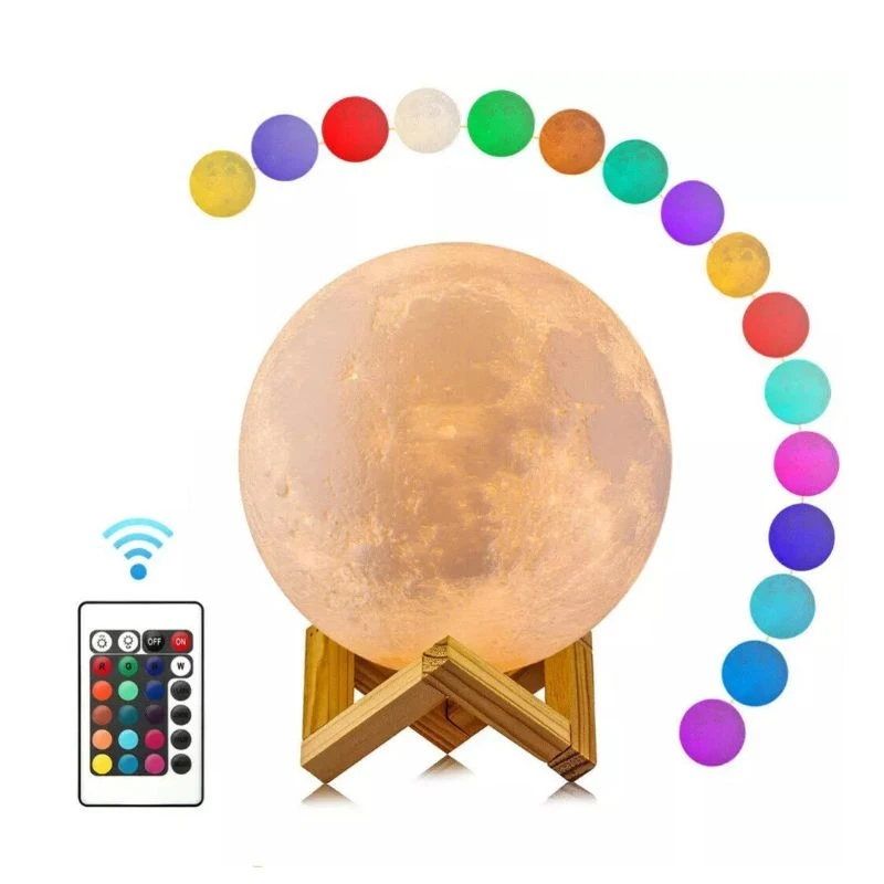 

Mystical Moon Lamp 3D Print Night Light Rechargeable Battery Powered 20Cm 16 Colors Change Remote LED Moon Light Gift Children