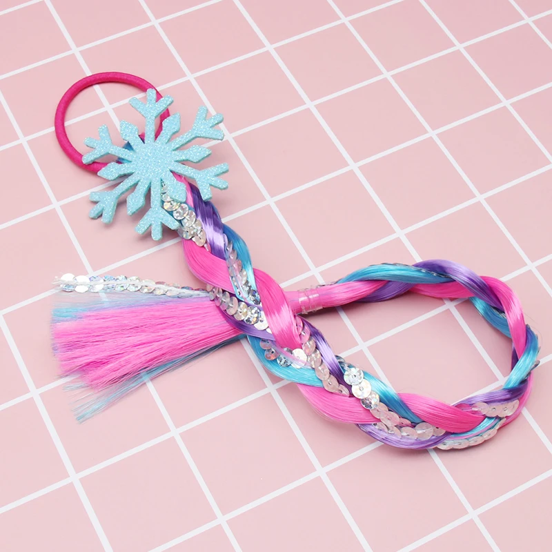 Christmas Pigtails Hair Bands for Girls Glitter Snowflake Long Braid with Sequin Colorful Wig Hair Tie Children Hair Accessories