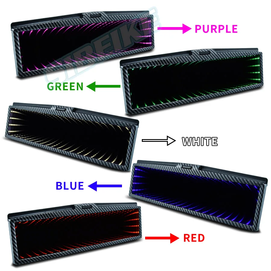 Universal Car Indoor 3D Rearview Mirror Lighted LED Copy Carbon Large Field Car Rearview Mirror