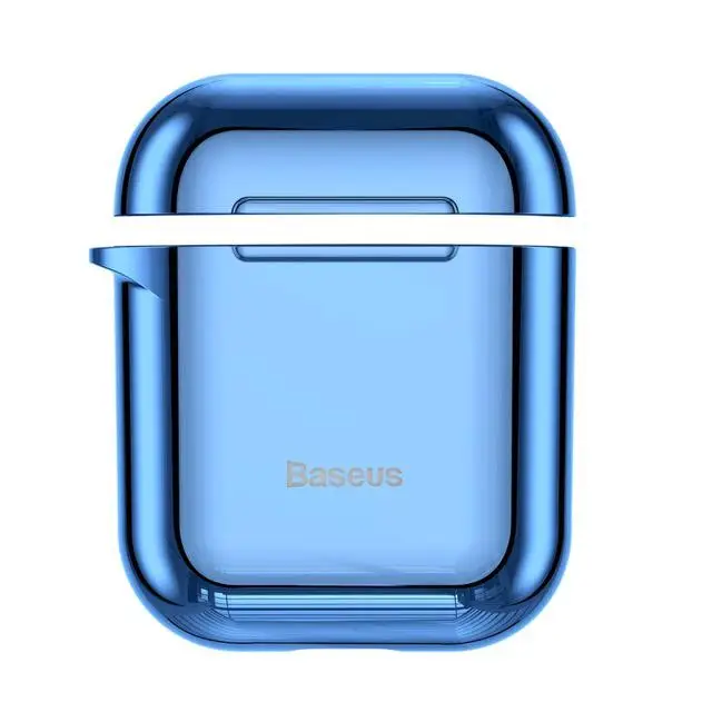 Чехол Baseus с глянцевым блестящим покрытием для AirPods 2 1, портативные наушники, защитная крышка для Air Pods, с крючками для защиты от потери - Цвет: Синий