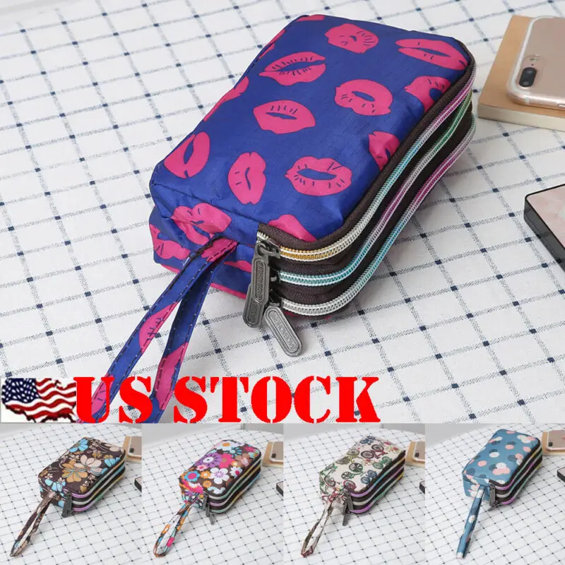 

US STOCK Women Wallet Bag Purse Triple Zipper Clutch Bag Phone Case Organizer pouch