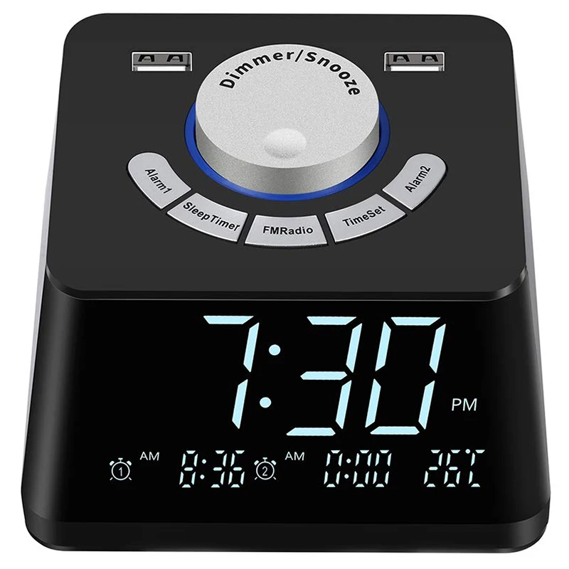 

Alarm Clock for Bedroom,Alarm Clock Radio with FM Radio,Dual USB Charging Ports,Dual Alarms,Bedside Clock with 7 Alarm Sounds,5