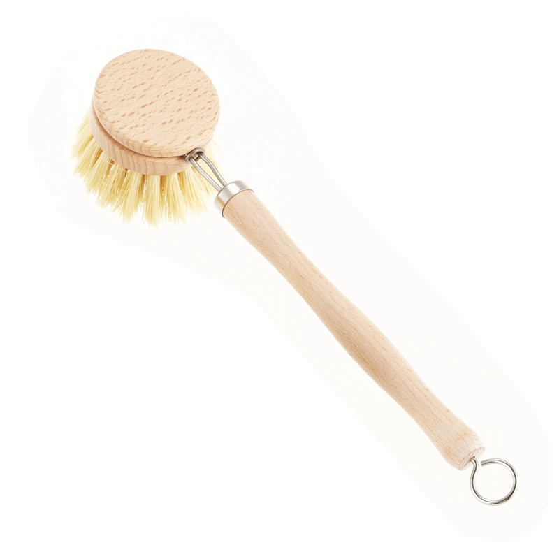Wear Resistant Kitchen Dish Brush Retro Wooden Pot Brush with Long Handle- Pot Cleaning Brush with Replaceable Head