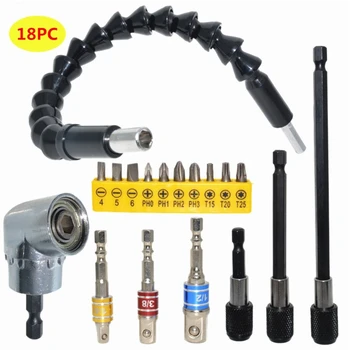 

18pcs/set 105 Degree Angle Extension Rod Flexible Shaft 1/4 Inch Shank Drill Bit Quick Change Electric Screwdriver Accessories