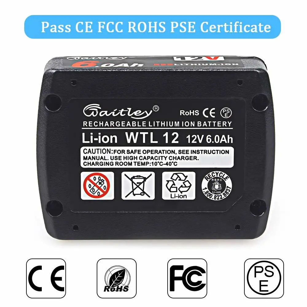 Waitley 2 упак. 12V 6.0Ah батарея для Milwaukee M12 электроинструменты совместимы 6000mAh Замена