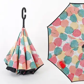 

C-Hook Manual Reverse Windproof Umbrella Folding Double Layer Inverted Umbrella Rain Protection Parasol Rain Gear Supplies