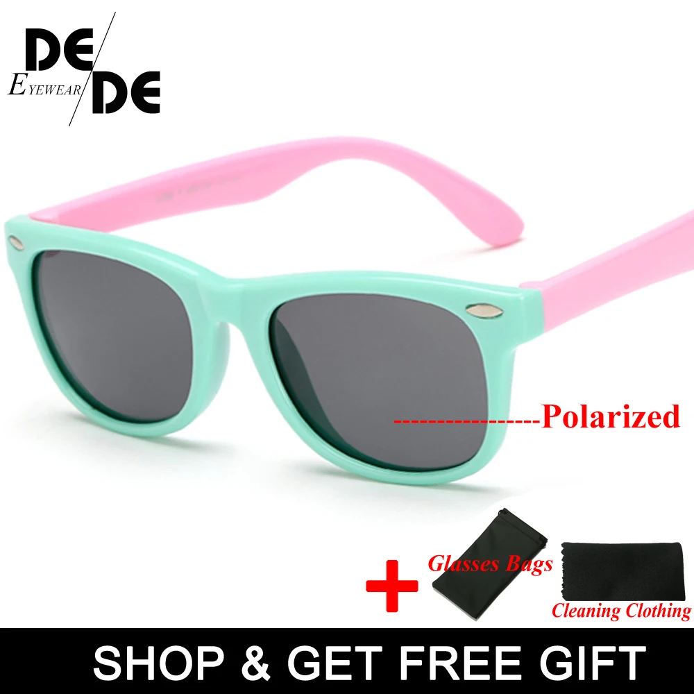 green pink Силиконовые Детские поляризованные солнцезащитные очки Квадратные очки для мальчиков и девочек UV400 фирменный дизайн мягкие солнцезащитные очки - Цвет линз: green pink