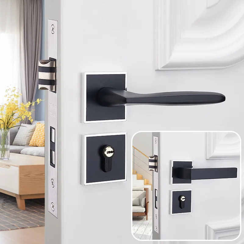 

European Style Black And White with Pattern Mute Door Lock Indoor Bedroom Solid Wood Door Lock Household Universal Split Type Lo
