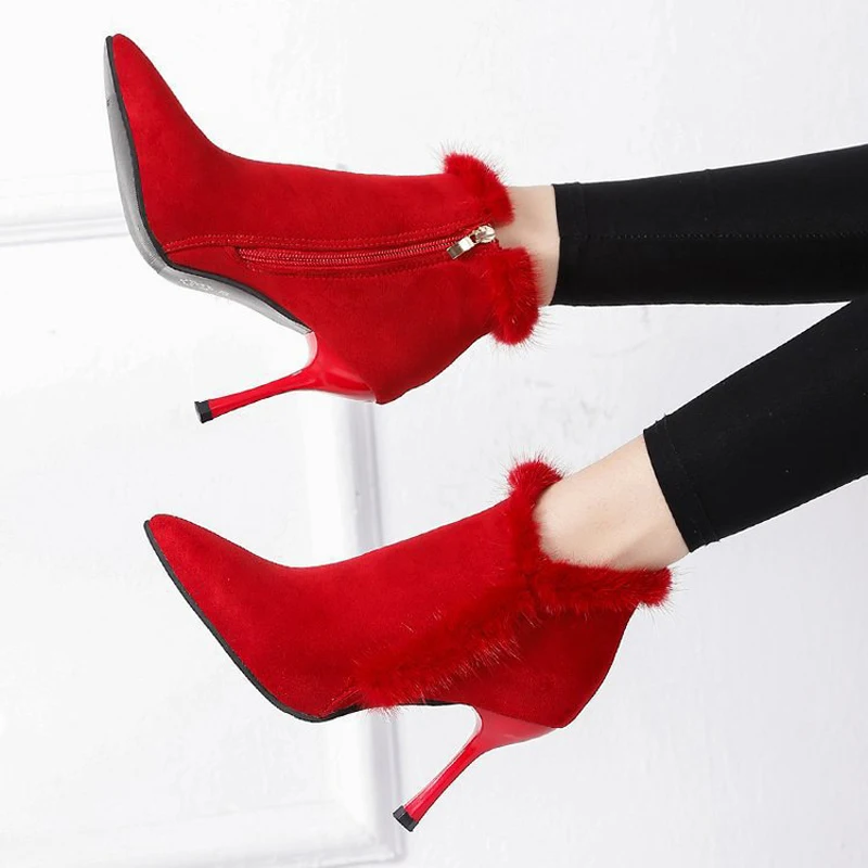 

W- Wedding shoes autumn and winter latest fashion trend sexy solid color comfortable outdoor stiletto pointed boots women