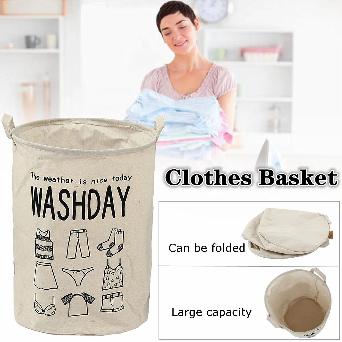 

Folding Large Laundry Storage Basket Cotton for Clothes Toy Sundries Storage Barrel Standing Clothing Storage Organizer Holder