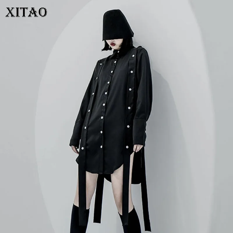 

XITAO Chiffon Irregular Blouse Women Korea Fashion Single Breasted Turn Down Collar Elegant 2019 Autumn Shirt Top WQR1758