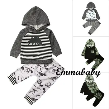 

2Pcs Set Baby Boys Girls Clothes Dinosaur Print Long Sleeve Suit Kids Tops+Pants Sports Clothes Outfit 0-4 Years