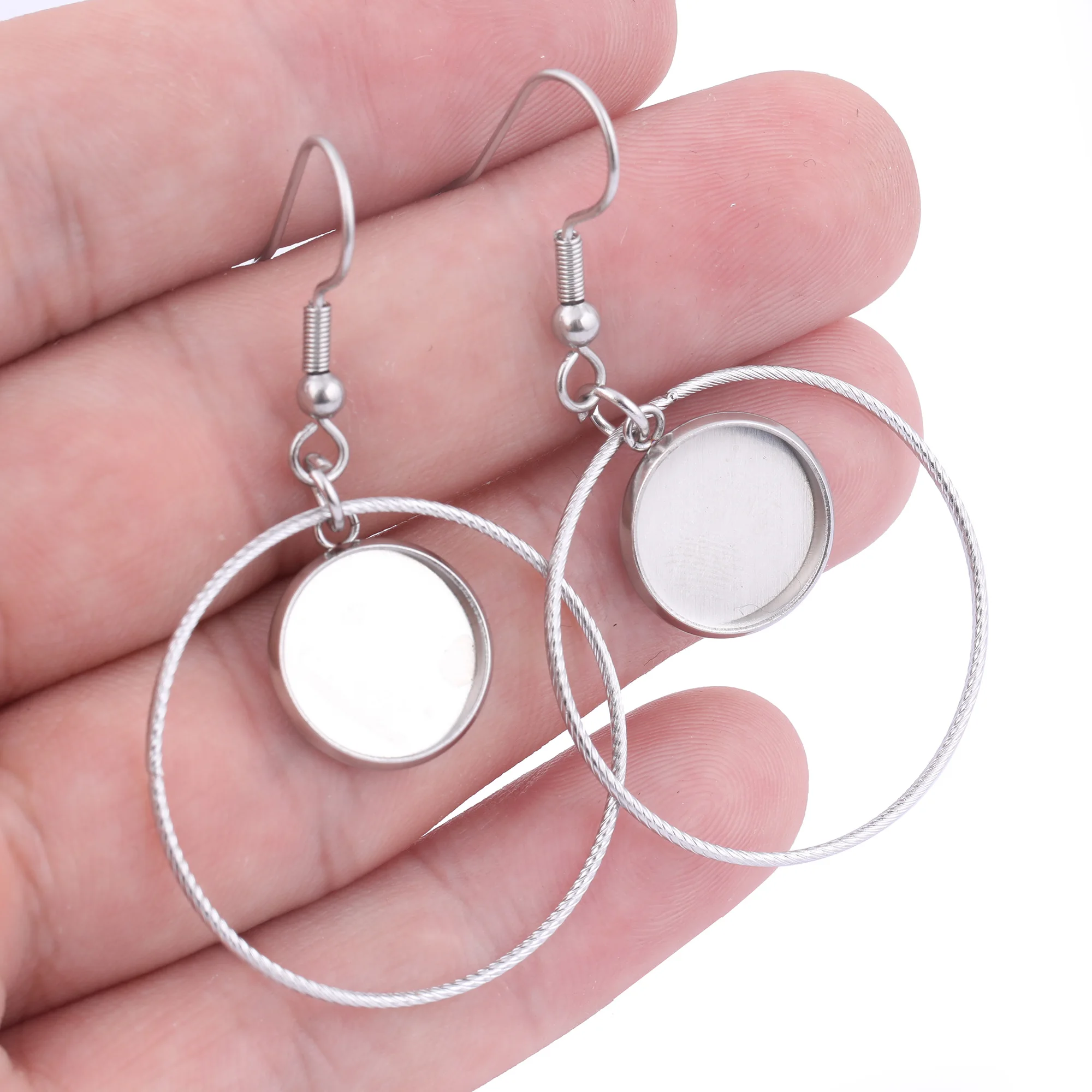 10pcs Stainless Steel charm Hoop Earring Base Blanks 12mm Cabochon Setting Bezels Diy Ear Hooks Findings | Украшения и аксессуары