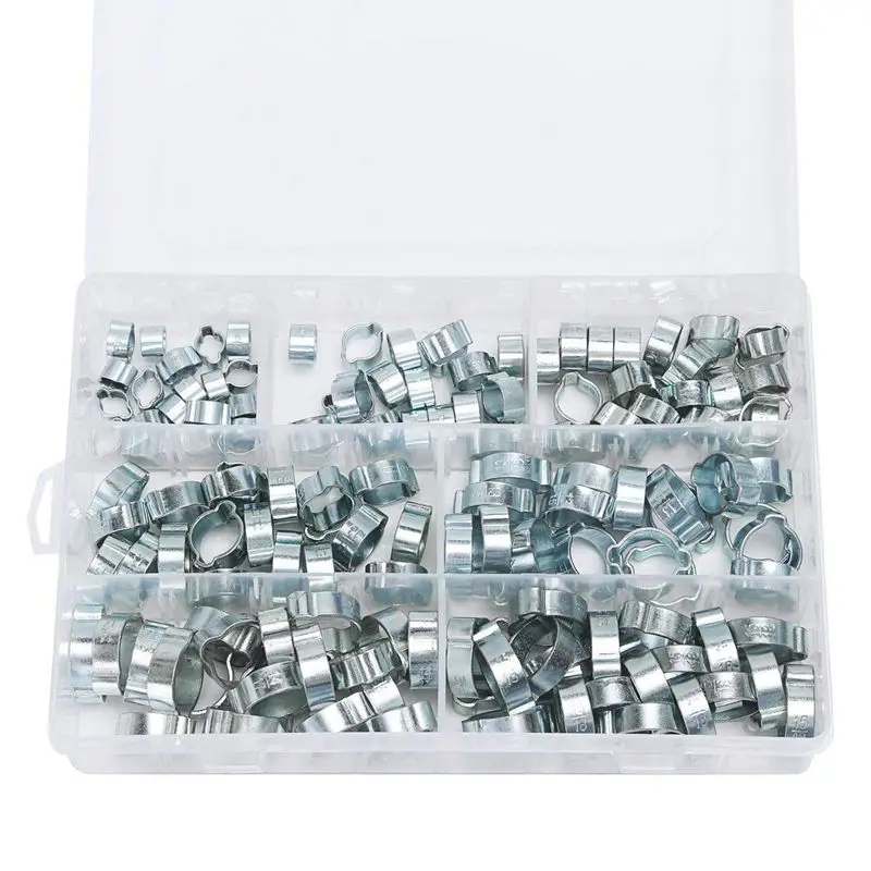 

New-140Pcs Double Ear O Clips Clamps Steel Zinc Plated Assortment For Hydraulic Hose Fuel