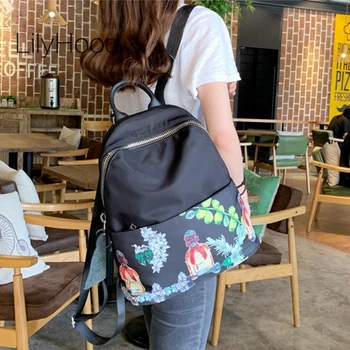 

Lady Big Capacity Nylon Printing Backpack Fashion Summer Quality Waterproof Daily Bagpack for Women Teenager Fabric School Bag