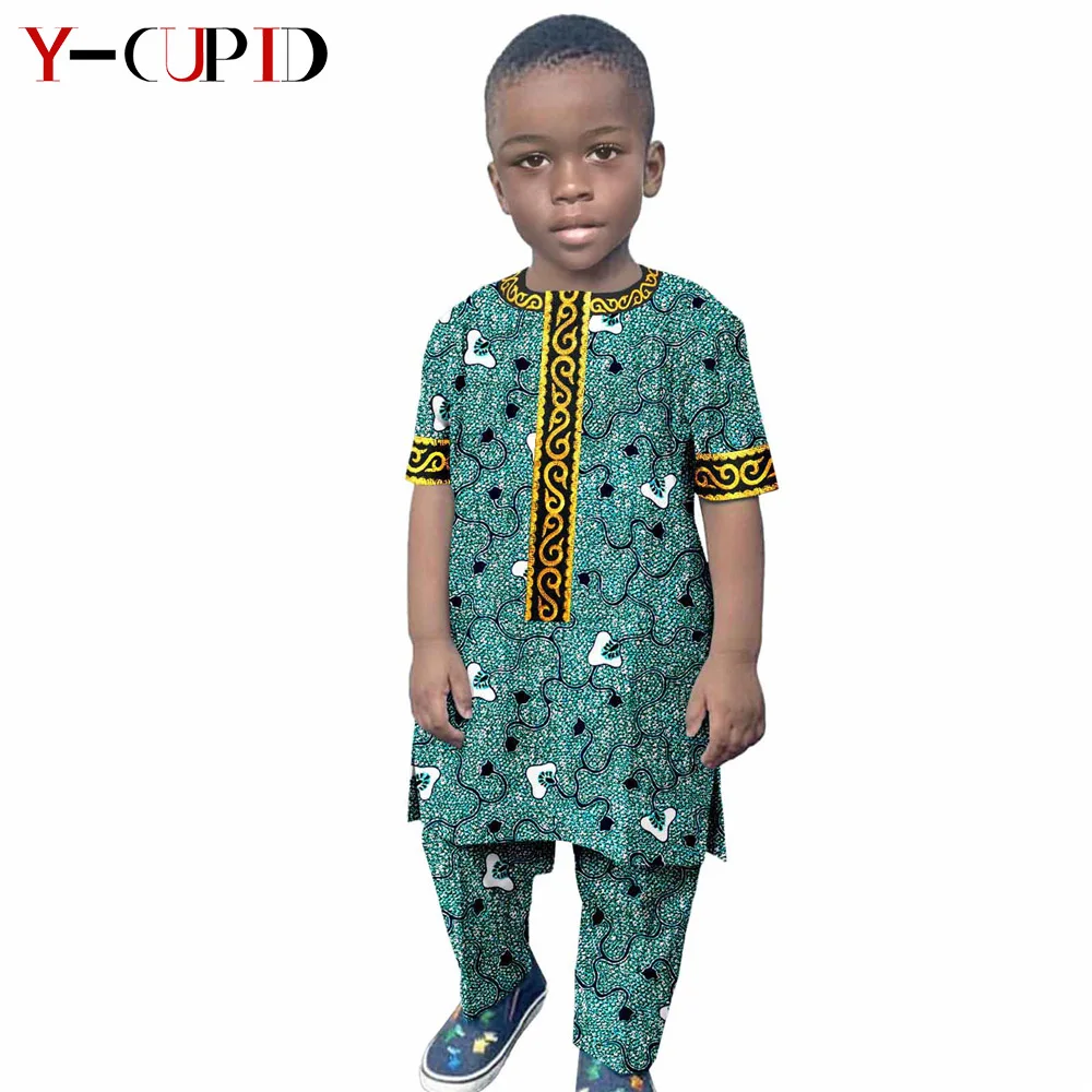 african attire African Clothes for Kids Boys Outfits Custom Ankara Print Tops and Pants Sets Bazin Riche Traditional Children Clothing Y214001 african gowns Africa Clothing