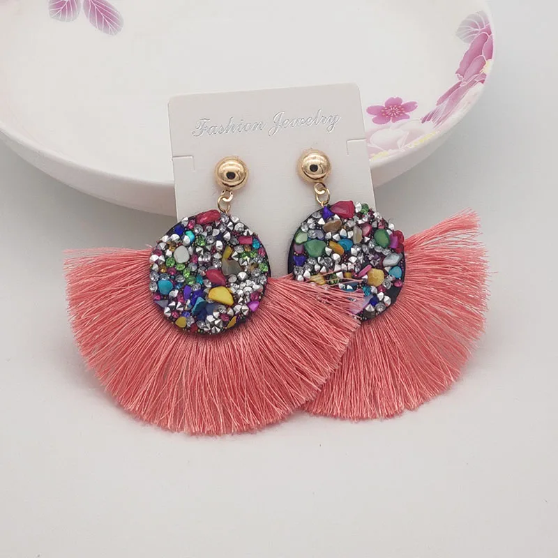 Блестящие серьги с кисточками и кристаллами, Стразы ручной работы, длинные серьги с бахромой для женщин, модные ювелирные изделия - Окраска металла: Pink