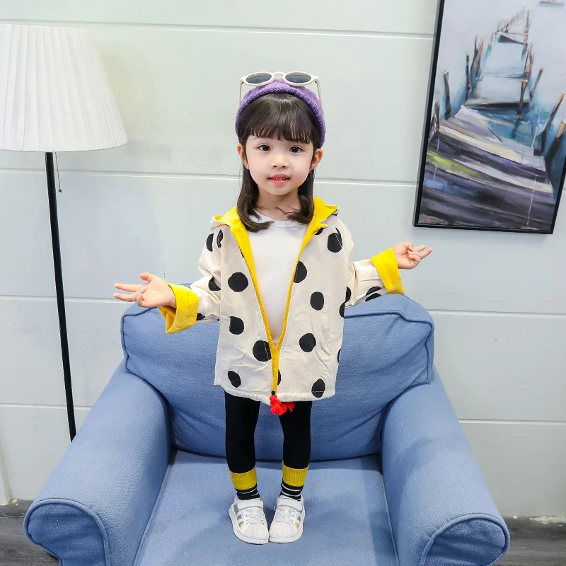 

2019 Autumn New Style Children Cartoon Coat Girls Korean-style Children Dotted Reversible Trench Coat Mid-length