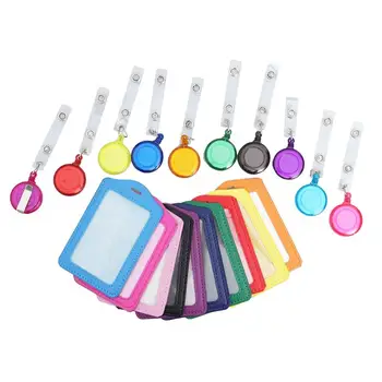 

10Pcs Vertical Style PU Leather ID Badge Holder Pass Card Pouch Case (Multicolor)