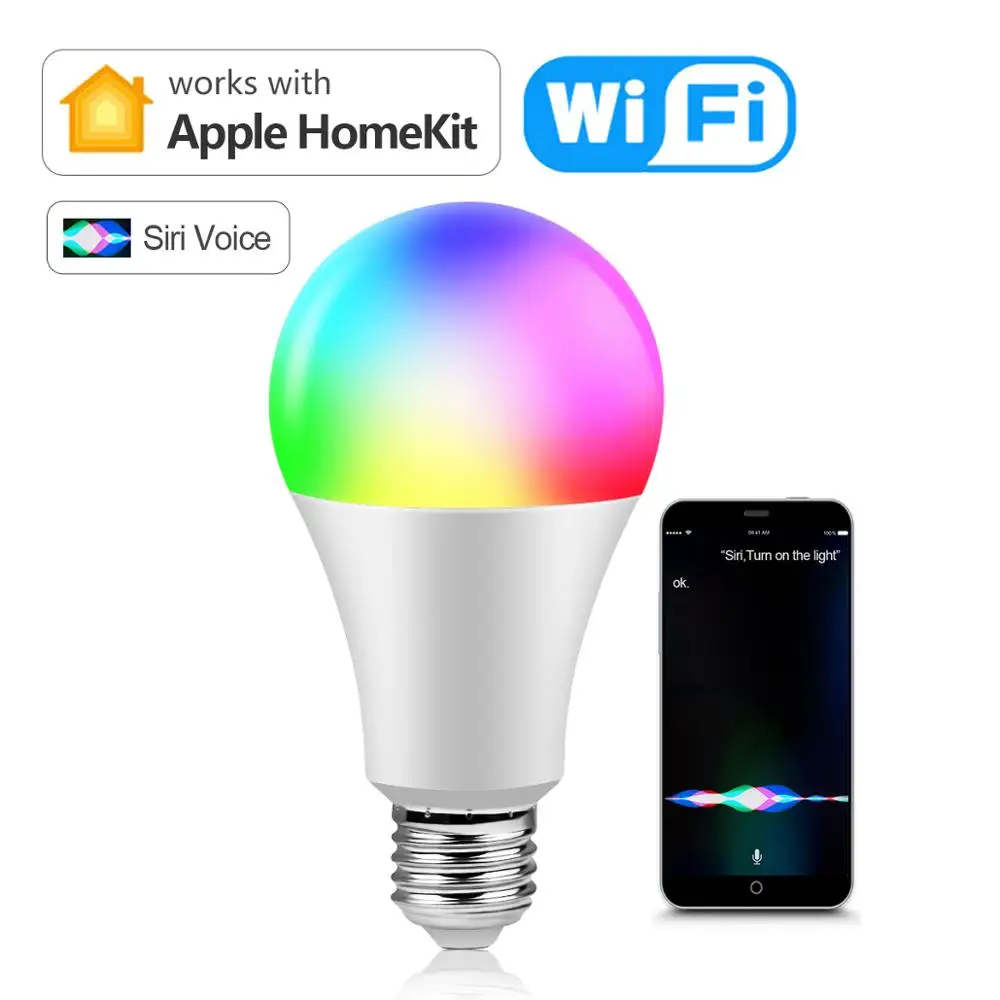Wireless LED WIFI Smart lamp Homekit light Bulb 15W Siri Voice APP Control Homekit lamp RGB Smart Home lighting For Apple IOS|LED Bulbs & Tubes| - AliExpress