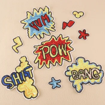

10pcs/lot Sequins Embroidery Patches Letters Clothing Decoration Lightning Cloud Strange Things Iron Heat Transfer Applique