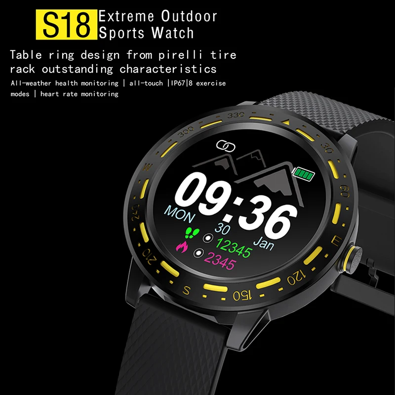 ESEED S18 Smart watch men IP67 waterproof full touch screen long standby Weather Forecast Music Control smartwatch for android