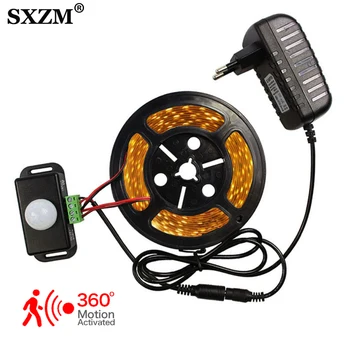 

LED Strip Light 5M SMD 2835 smd5050 LED Tape Waterproof Motion Sensor controller Auto ON/OFF 12V Power Adapter Ribbon Time Delay