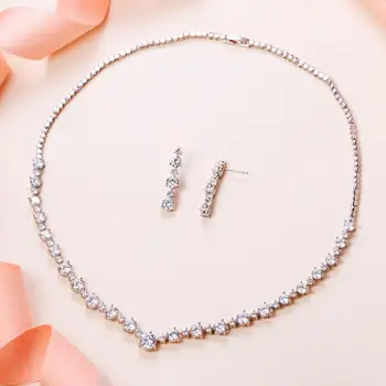 

Tuliper Luxury Iced Out Chain Necklace Earrings For Women Wedding Party Cuban Link Jewelry Set Femme Dress Gift