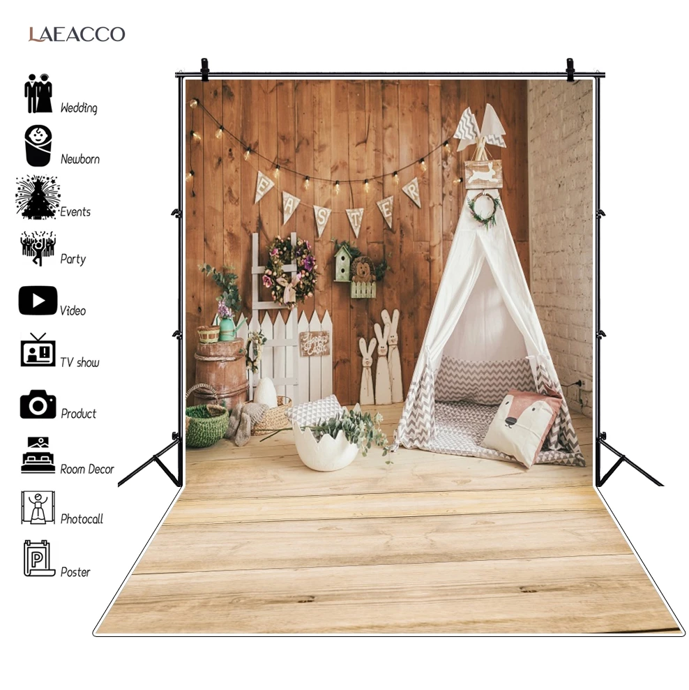 Backdrops Easter Laeacco Newborn-Toys Photography-Tent Party Wood Floor Portrait 