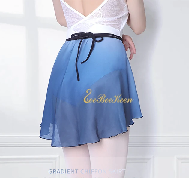 Балетная танцевальная юбка для взрослых, шифоновая юбка для занятий танцами, йогой, трико, градиентная синяя юбка для женщин, юбка для