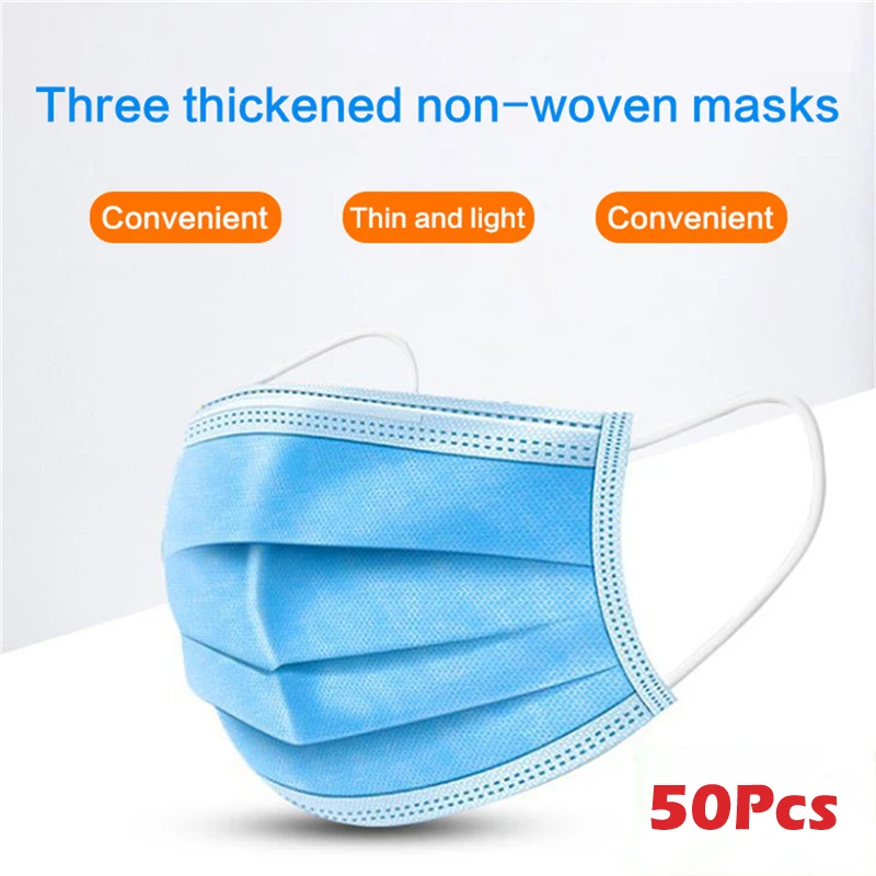 

50Pcs Three-layer Non-woven Masks Disposable Face Shield Cover Filter Air Health Earhook Protective Gas Mask