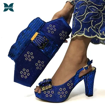 

Newest Italian Design Matching Shoes and Bag Set African Wedding Shoes and Bag Set Decorated with Rhinestone Womens Shoes Heels