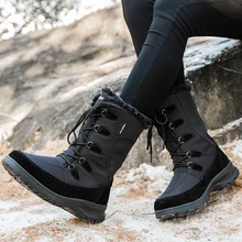 STQ, женские зимние теплые плюшевые сапоги на плоской подошве водонепроницаемые теплые женские зимние сапоги до середины икры, TF1036