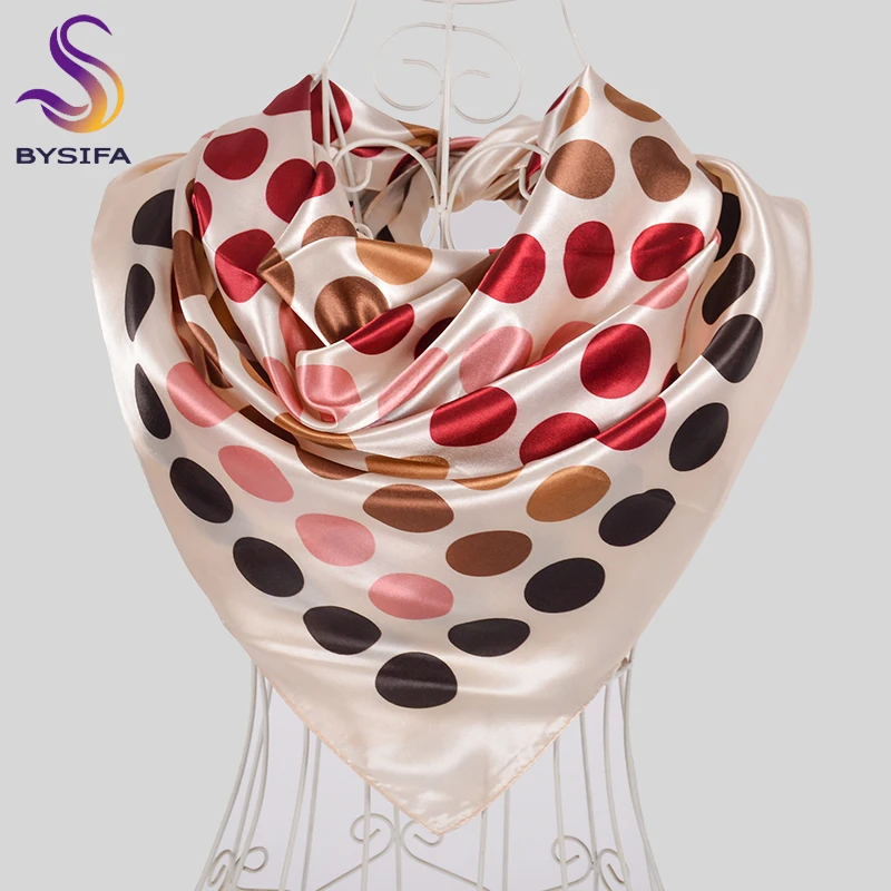 [BYSIFA] черный красный горошек женские шарфы хиджабы Pollka Dot дизайн атласный шелк большой квадратный шарф шаль Осень Зима шейные шарфы