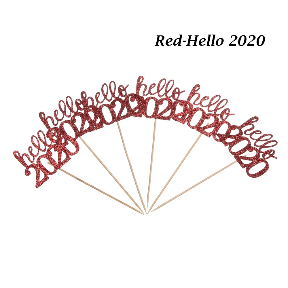 Red-Hello 2020 6 шт., Hello, Топпер для торта, с новогодним декором, вечерние, на, сверкающие топперы для кексов, Рождественский Декор, подарки для детей - Цвет: Red-Hello 2020