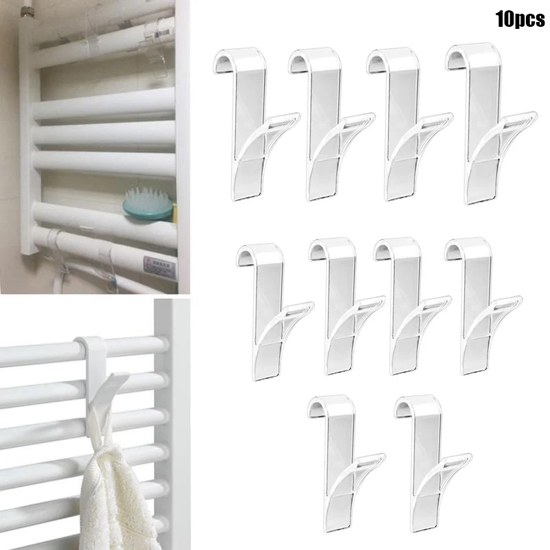 Transparent 10PCS Крючки для полотенец, швабры, вешалки, держатели для хранения одежды, шляп, рельсов, радиаторов, трубчатых крючков для ванной, держатель, DAG-ship - Цвет: Transparent 10PCS