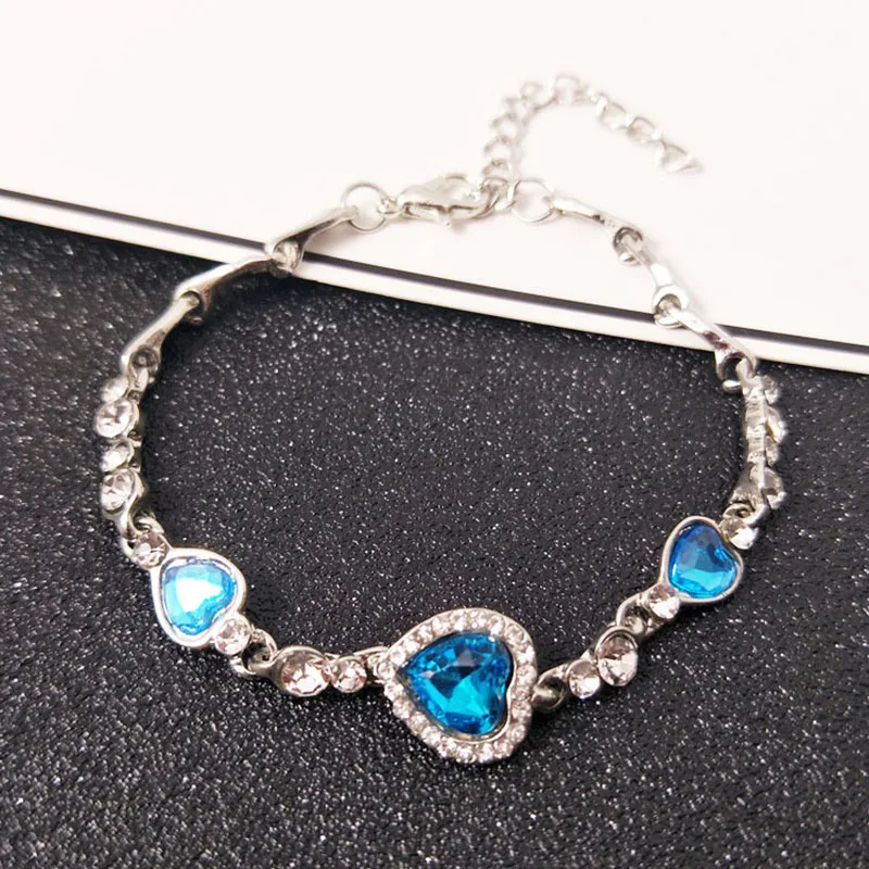 Мода океан жесткий браслет в виде сердца Синий Кристалл Стразы Браслеты для женщин Свадебные Ювелирные изделия Подарки FSPSL205 - Окраска металла: Sky Blue