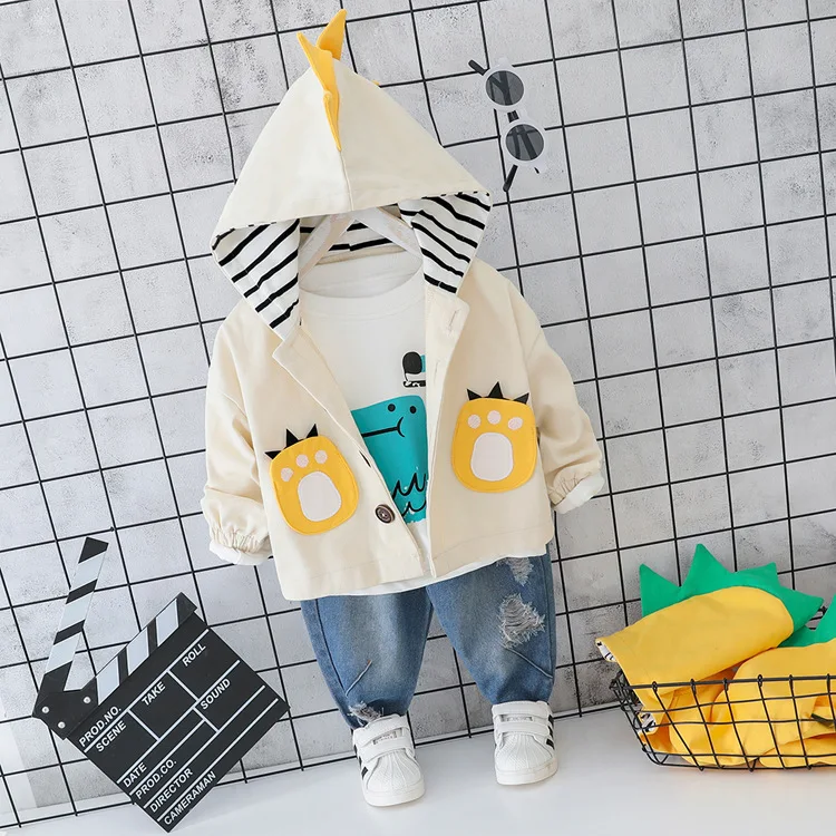 Одежда для маленьких мальчиков хлопковый костюм из трех предметов Повседневный Спортивный комплект с рисунком для малышей, одежда для маленьких мальчиков Теплый свитер с капюшоном, костюм