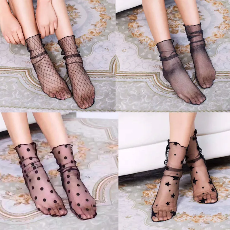 Summer Sexy Retro Lace Floral Mesh Women Girl Socks Elastic Fashion Lady Soft Short Female Crystal Silk Ultrathin sock | Женская одежда