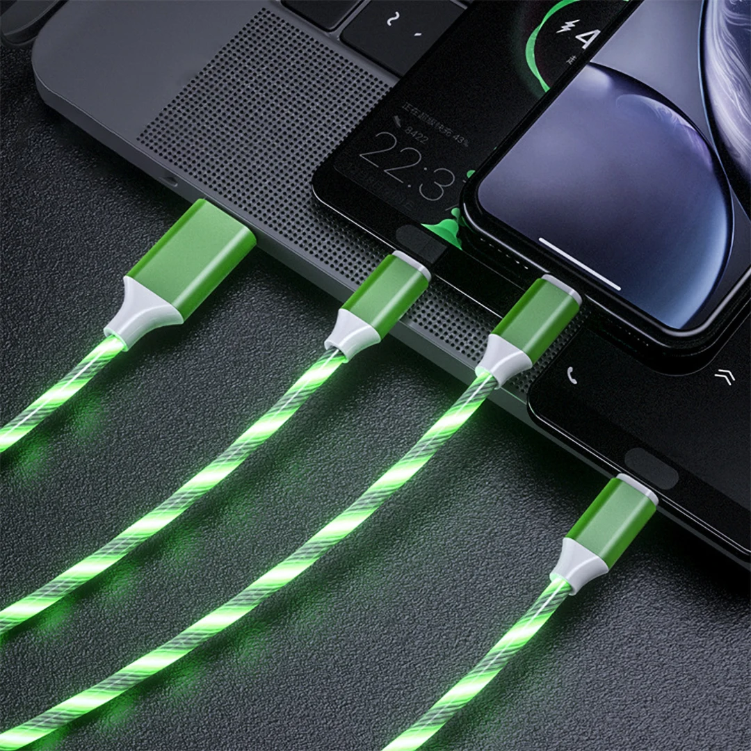 3 в 1 светодиодный usb-кабель для iphone XR Micro USB type C 2.4A кабель для быстрой зарядки светящийся плавный свет зарядное устройство