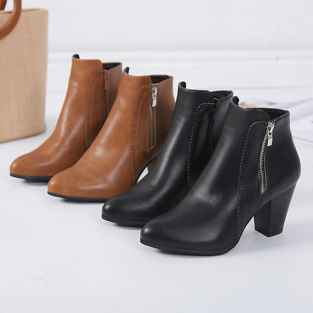 Boots Women Vintage High Heels Thick Heel Short Sexy Outside Ankle Booties Point Toe Zipper Shoes Woman Zapatos De Mujer | Обувь