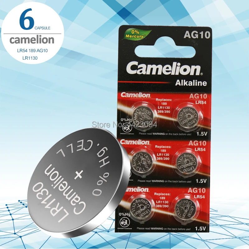 6 шт./лот Camelion 1 5 V AG10 LR1130 батарея таблетка LR 1130 Щелочная 389 LR54 SR54 SR1130W 189