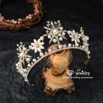 

CC Tiaras and Crowns Hairband Wedding Hair Accessories for Women Bride Tiara Party Crown Vintage Headwear Pearl Hairbands HG1291