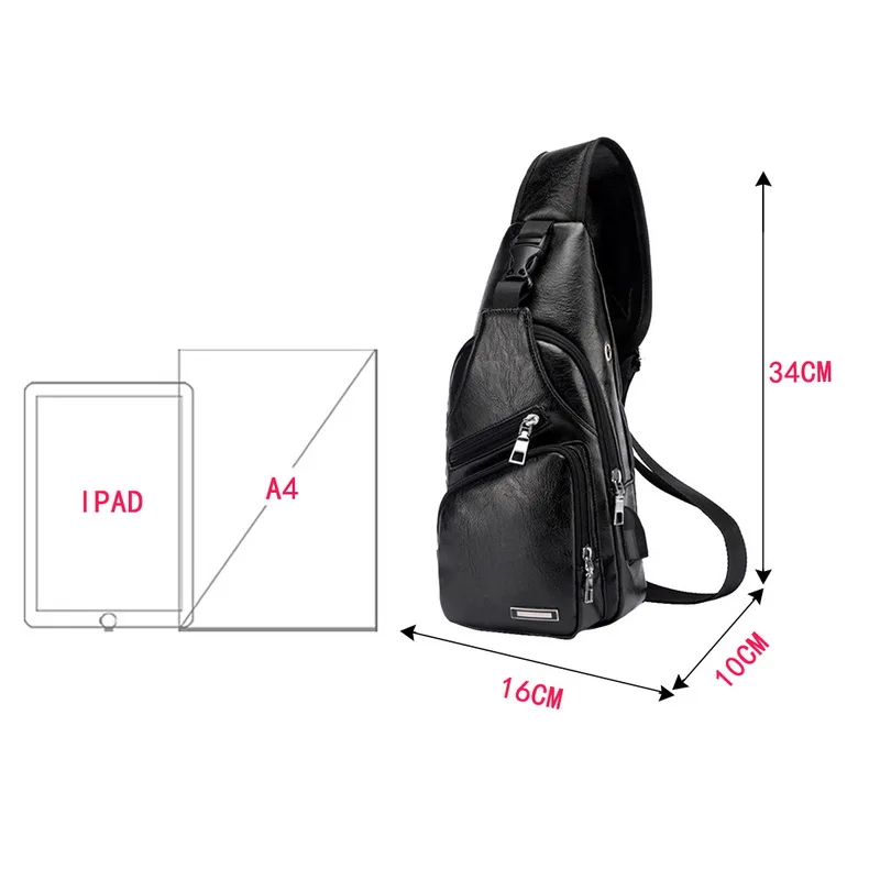 HEFLASHOR Мужская нагрудная сумка, Мужская Ретро кожаная нагрудная USB сумка с отверстием для наушников, органайзер для путешествий, мужская сумка