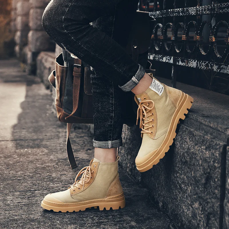 

2019 New Style Martin Boots Men's Mid-top Fashion Autumn Canvas England Workwear Desert Short Boots Hight-top Shoe
