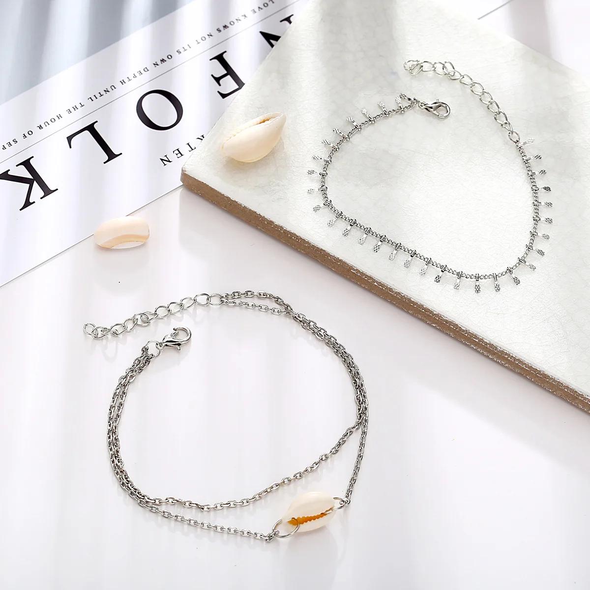 

Europe And America New Style Anklet AliExpress Supply of Goods Creative Fashion Retro Shell Tassels Double Layer Anklet